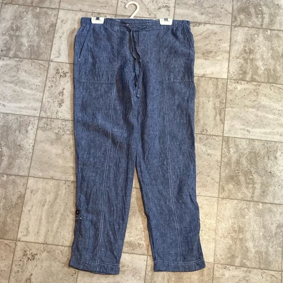 Lord Taylor Pants Jumpsuits Lord Taylor Blue Linen Loose Pants With Tie Poshmark